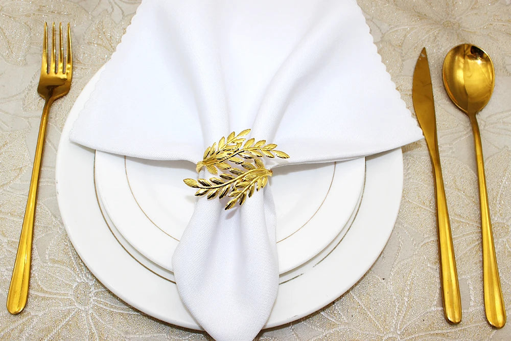 6Pcs Gold Wheat  Metal Leaf Napkin Rings Holder