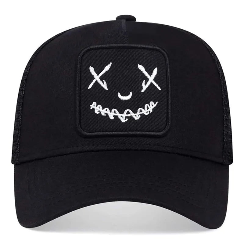 Smile Face Embroidered Mesh Hip Hop Cap