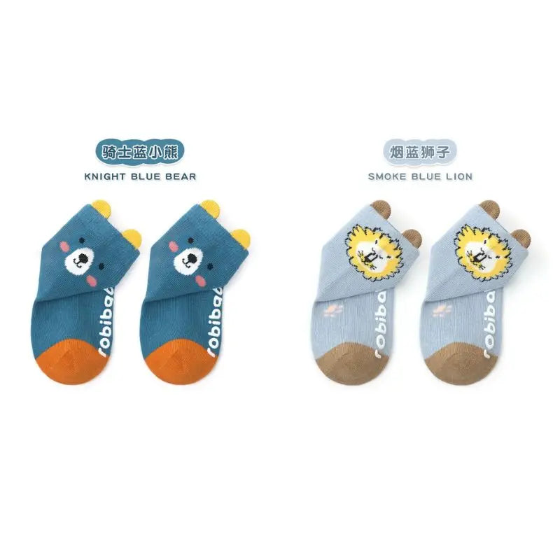 Chaussettes de sol antidérapantes en coton pour bébé, 2 paires, dessin animé, garçon et fille