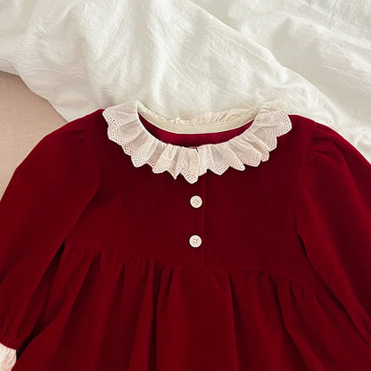 Christmas Baby Girls Lace Collar Romper