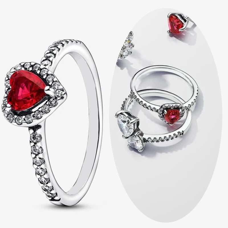 Red Heart Cubic Zircon Silver Ring