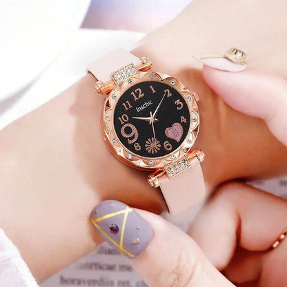 Montre multicolore pour femme, bracelet en cuir PU avec bracelet