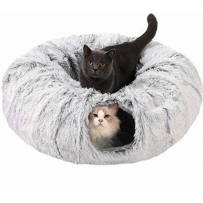 Multifunktionales Plüsch-Donut-Tunnel-Katzenbett 