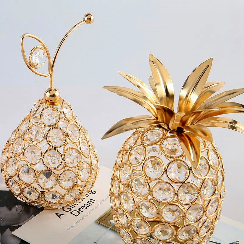 1pc Gold Crystal Pineapple Ornament -  Artificial Fruit Figurine