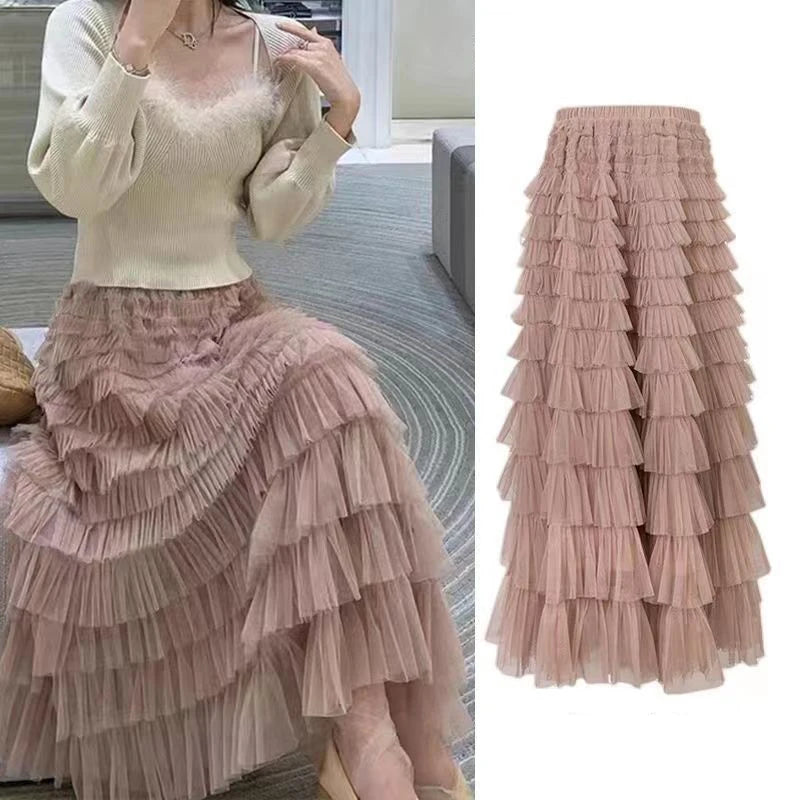Women’s Maxi Tulle Skirt - Pleated Ruffle Mesh Skirt