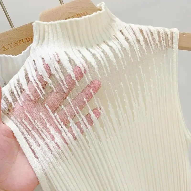Gilet en tricot à col roulé sans manches pour femmes