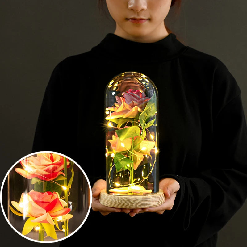 Fleurs artificielles LED Galaxy Three Rose - Décoration de mariage et cadeau créatif pour la Saint-Valentin