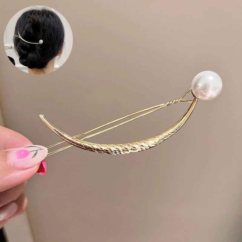 Pinces à cheveux géométriques en métal avec perles coréennes