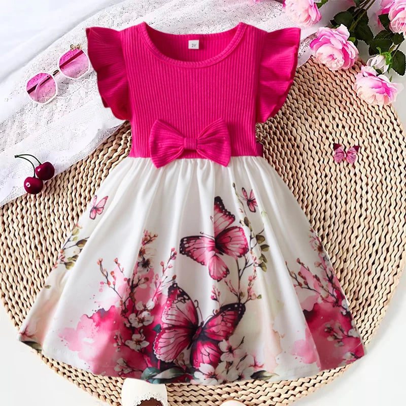 Blumenmädchen-Schmetterlings-Prinzessinnenkleid für Kinder – Partykleid aus Tüll mit Rüschenärmeln