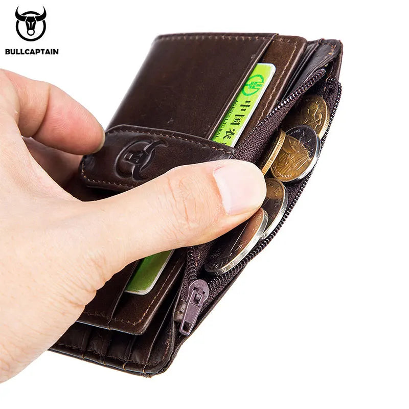 Portefeuille porte-cartes à fermeture éclair en cuir véritable avec blocage RFID