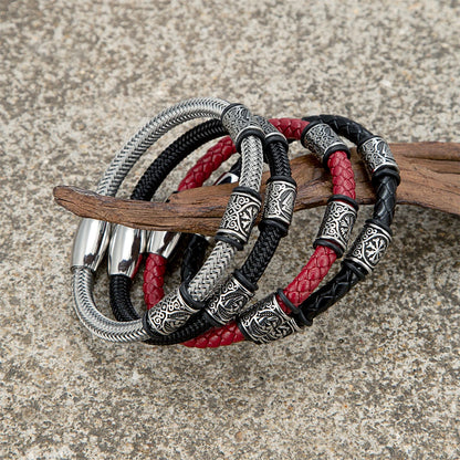 Men’s Viking Rune Stainless Steel Bracelet – Norse Futhark Runes Bangle Wire Rope Cuff