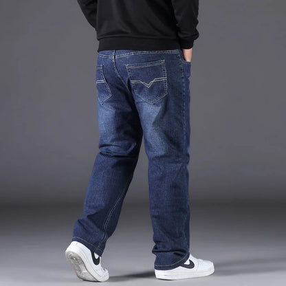 10XL lockerer schwarzer Jeansstoff für Herren – hohe Taille