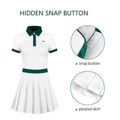 Damen Kurzarm Slim Plissee Golf Polo Shirt Rock Kleider