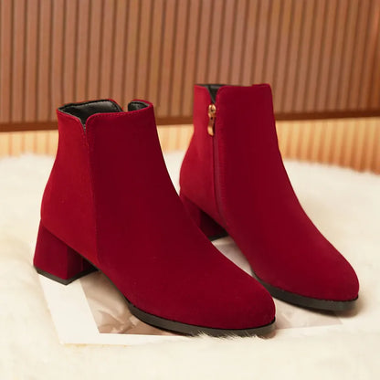 Women's Mid-Heel Wool Warm Ankle Boots