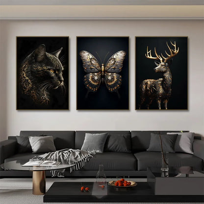 Affiche murale en métal, aigle et Lion en or noir, Art mural