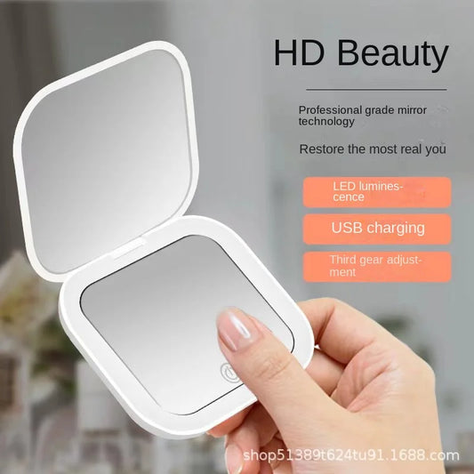 Mini miroir de maquillage pliable portable avec LED et grossissement