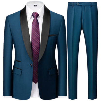 3 Pieces Set Men's Business Blazers Coat - Slim Fit Color Matching Collar Suit Jacket Pants Vest