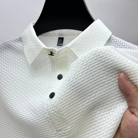 Nouveau polo à manches courtes pour homme en soie glacée