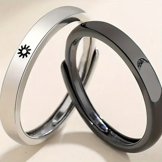Adjustable Sun Moon Engagement Couple Rings