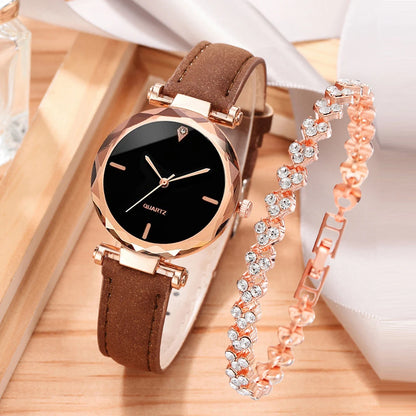 Women's Watch Set PU Leather Strap & Alloy Bracelet