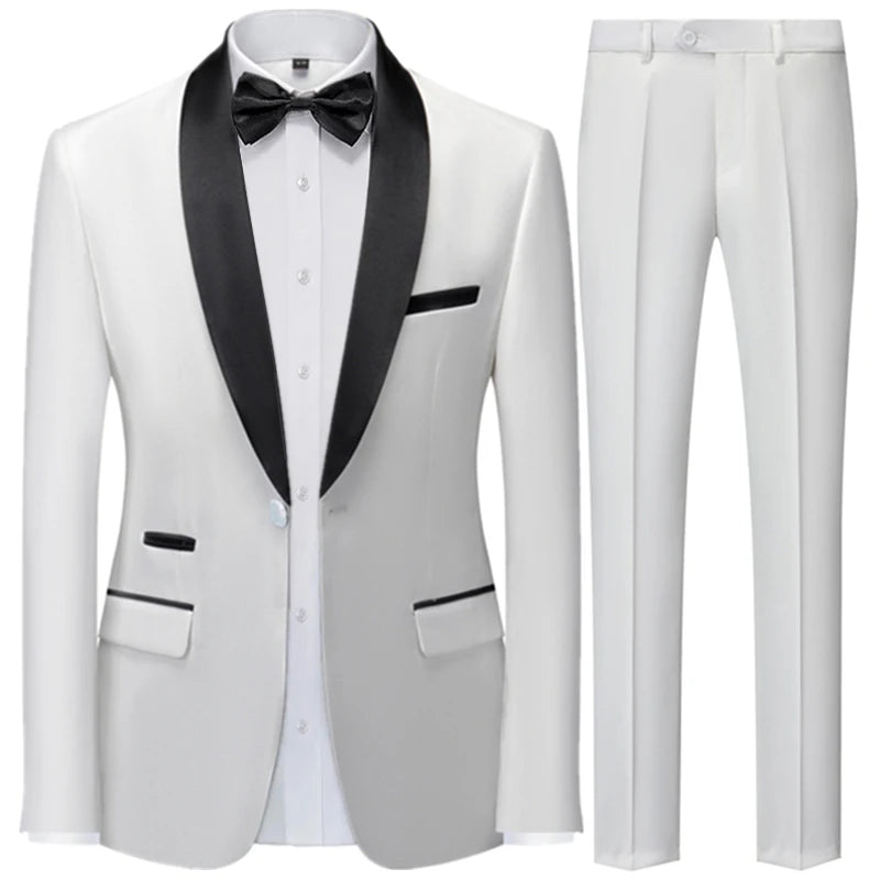 3 Pieces Set Men's Business Blazers Coat - Slim Fit Color Matching Collar Suit Jacket Pants Vest