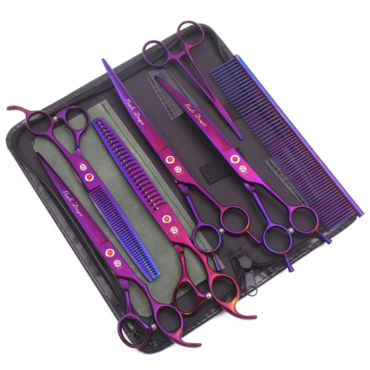 Purple Dragon 8 Inch Dog Grooming Scissors Hair Comb