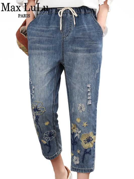 Damen-Jeans mit Vintage-Stickerei