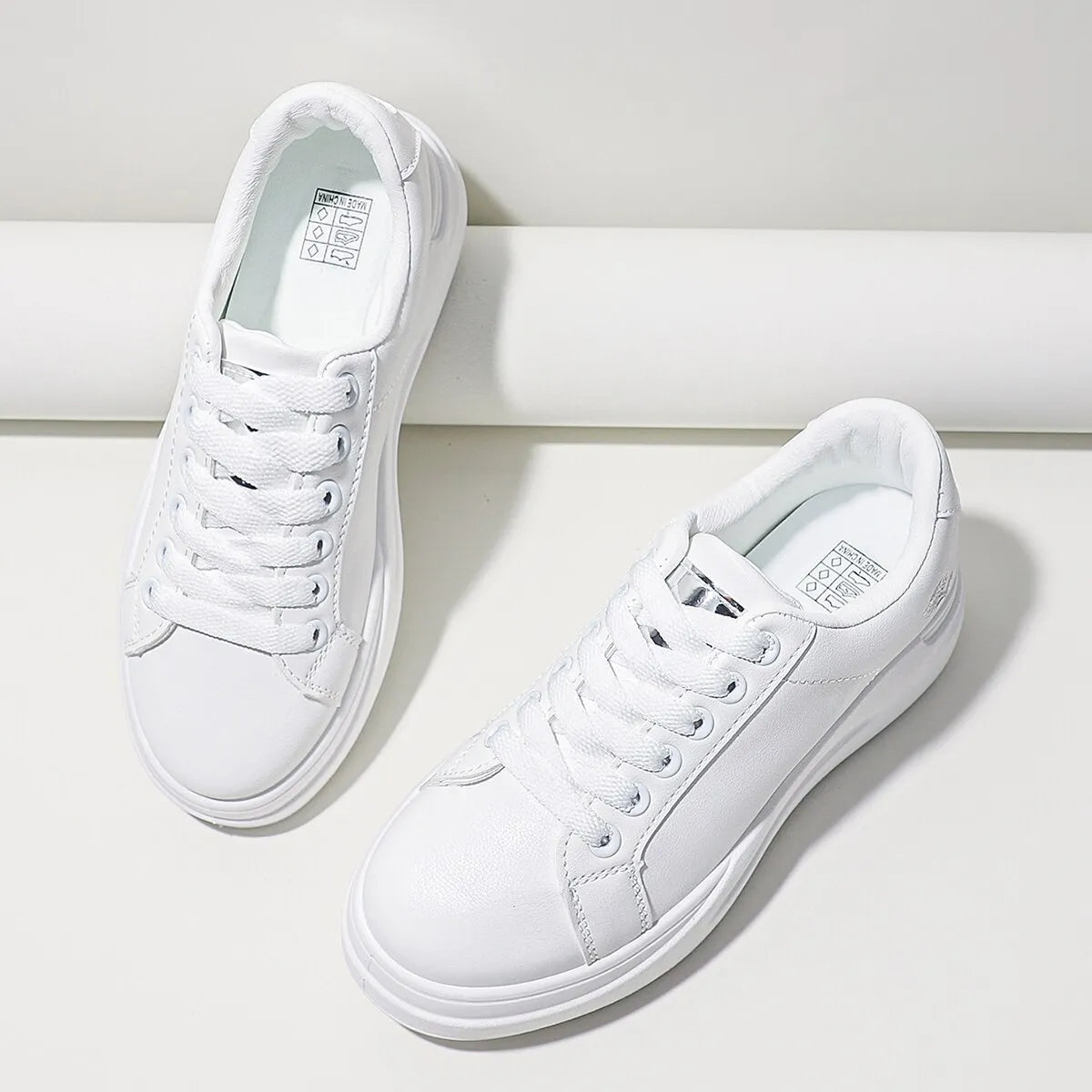 Women's Stylish Lace-Up Skate White Floral Embroidered Sneakers