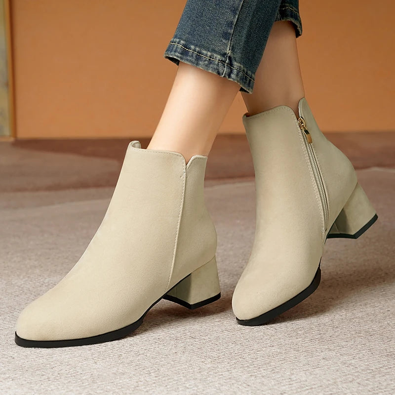 Women's Mid-Heel Wool Warm Ankle Boots