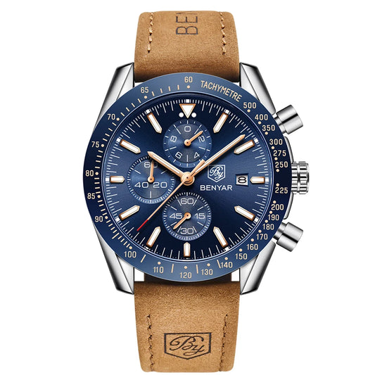 Montre chronographe à quartz pour homme – Montre-bracelet analogique étanche avec bracelet en cuir