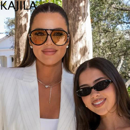 Women’s Oversized Oval Punk Pilot Sunglasses – Metal Frame UV400 Shades Sunglasses