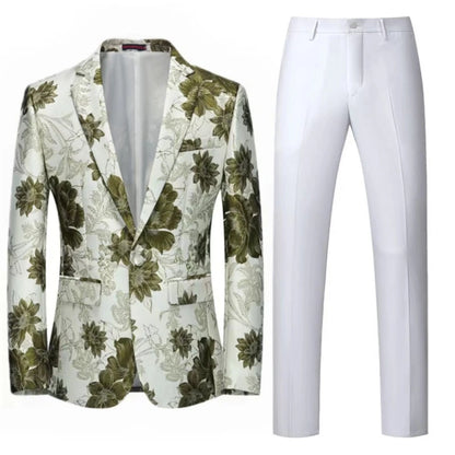 Costume 2 pièces à motif de fleurs d'oranger pour homme