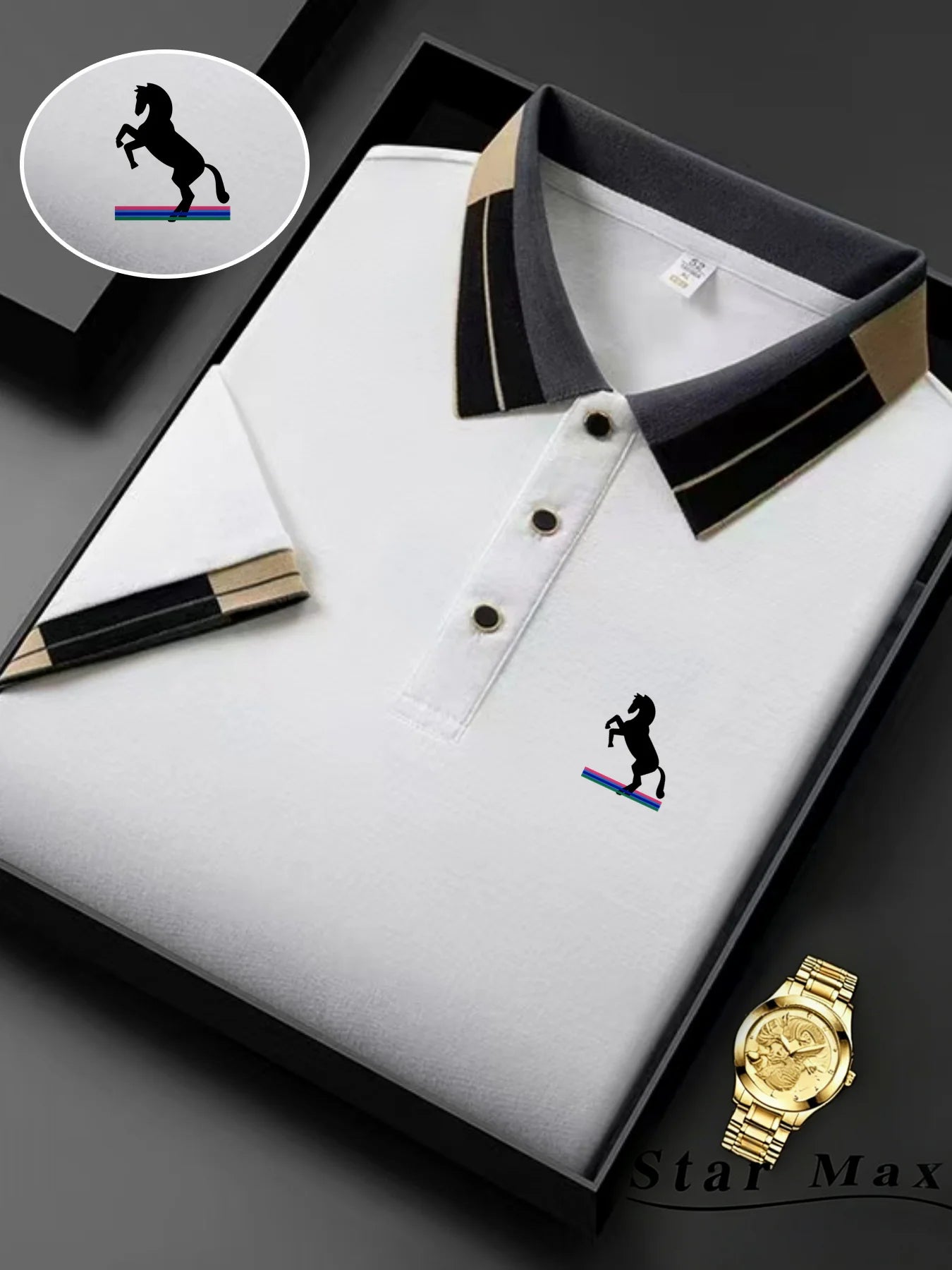 Men's Horse Embroidery Milan Style Summer Polo Shirt