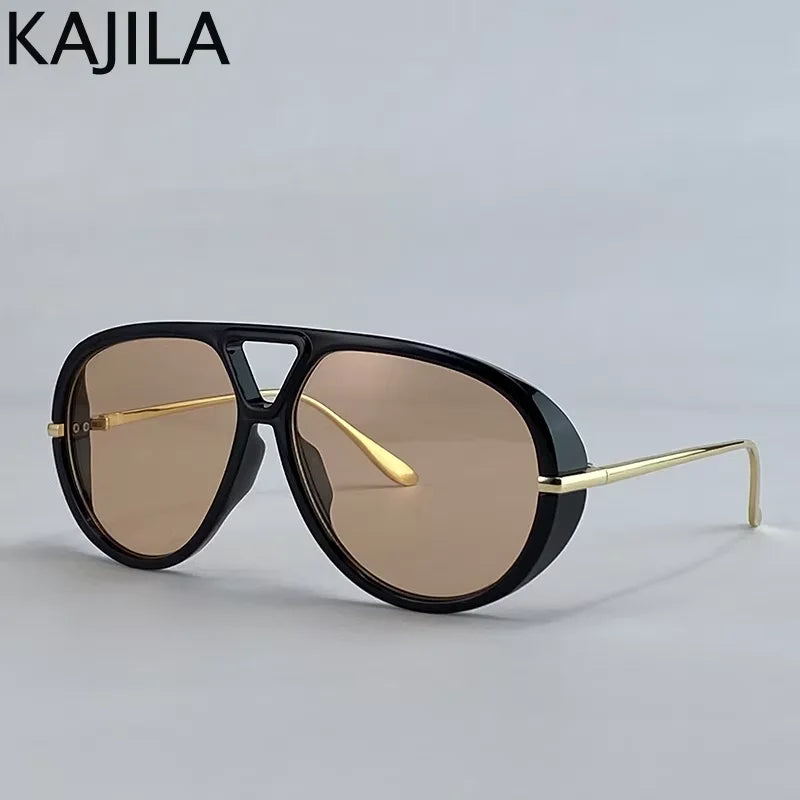 Women’s Oversized Oval Punk Pilot Sunglasses – Metal Frame UV400 Shades Sunglasses