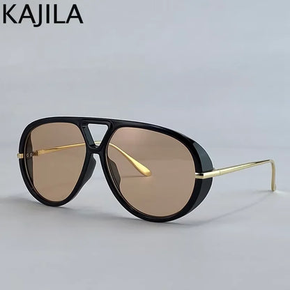 Women’s Oversized Oval Punk Pilot Sunglasses – Metal Frame UV400 Shades Sunglasses