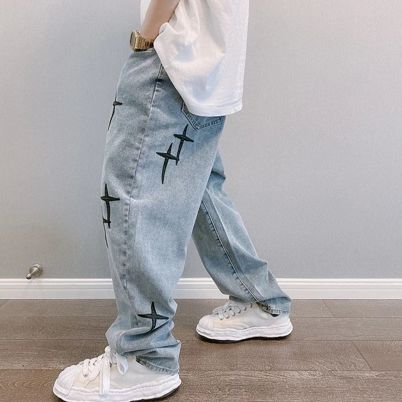 Men Printed Streetwear Baggy Wide Leg Jeans