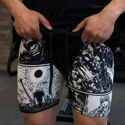 2-in-1-Turnshorts mit Berserker-Print für Herren
