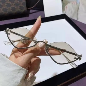 Women's Diamond Shape Metal Half Frame Sunglasses