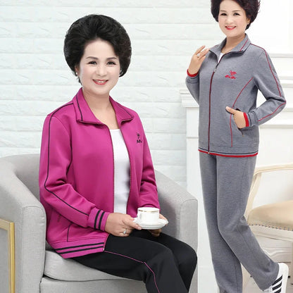 Women's Embroidered Zipper Autumn Winter Knitted Two Piece Set