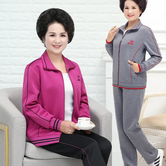 Women's Embroidered Zipper Autumn Winter Knitted Two Piece Set