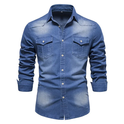 Double Pockets Slim Jeans Shirts For Men
