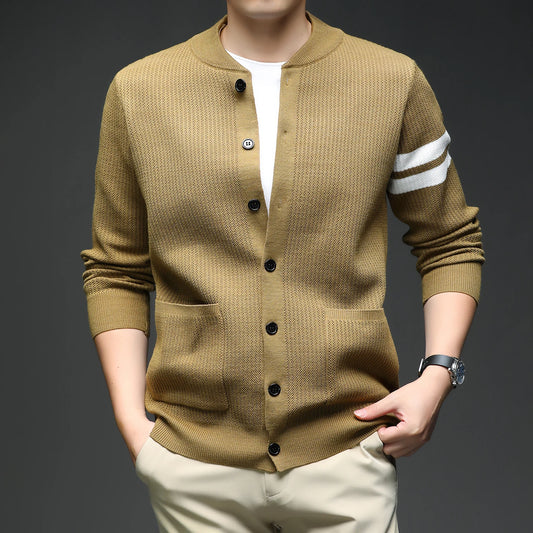 Gilet cardigan en maille pour homme – Manteau en maille chaud et décontracté à col montant