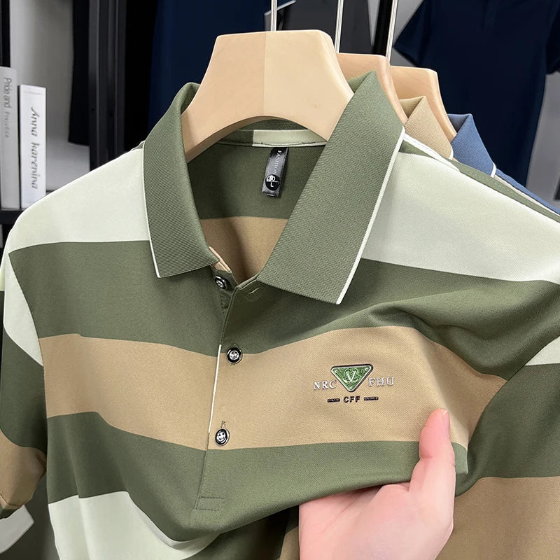 Men's Summer Breathable Short Sleeve Striped Polo Shirt
