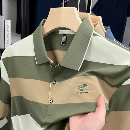 Men's Summer Breathable Short Sleeve Striped Polo Shirt