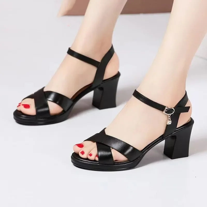 Women's Gold Thick Sole High Heels Shoes