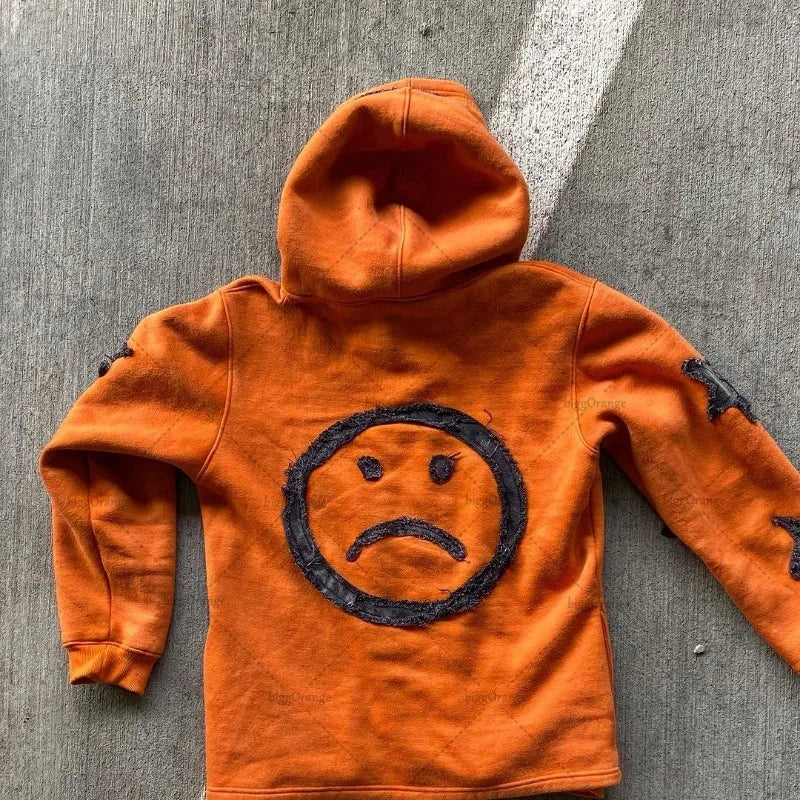 Crying Face Embroidered Zipper Hoodie