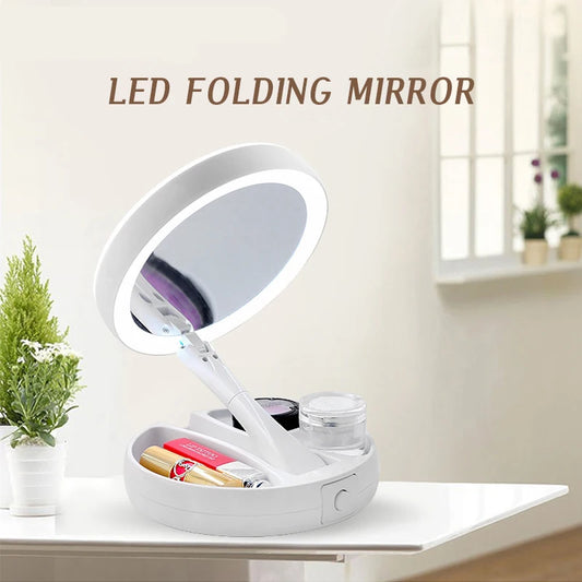 Miroir de maquillage grossissant pliable à LED avec grossissement 10X