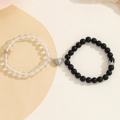 2 pcs allument des bracelets d'amoureux de perles de coeur d'aimant - bracelets de couple