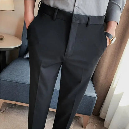 High Waist Solid Slim Fit Men’s Trousers