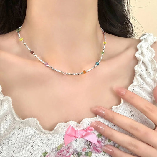 Damen-Halskette mit weinroten Perlen aus Edelstahl